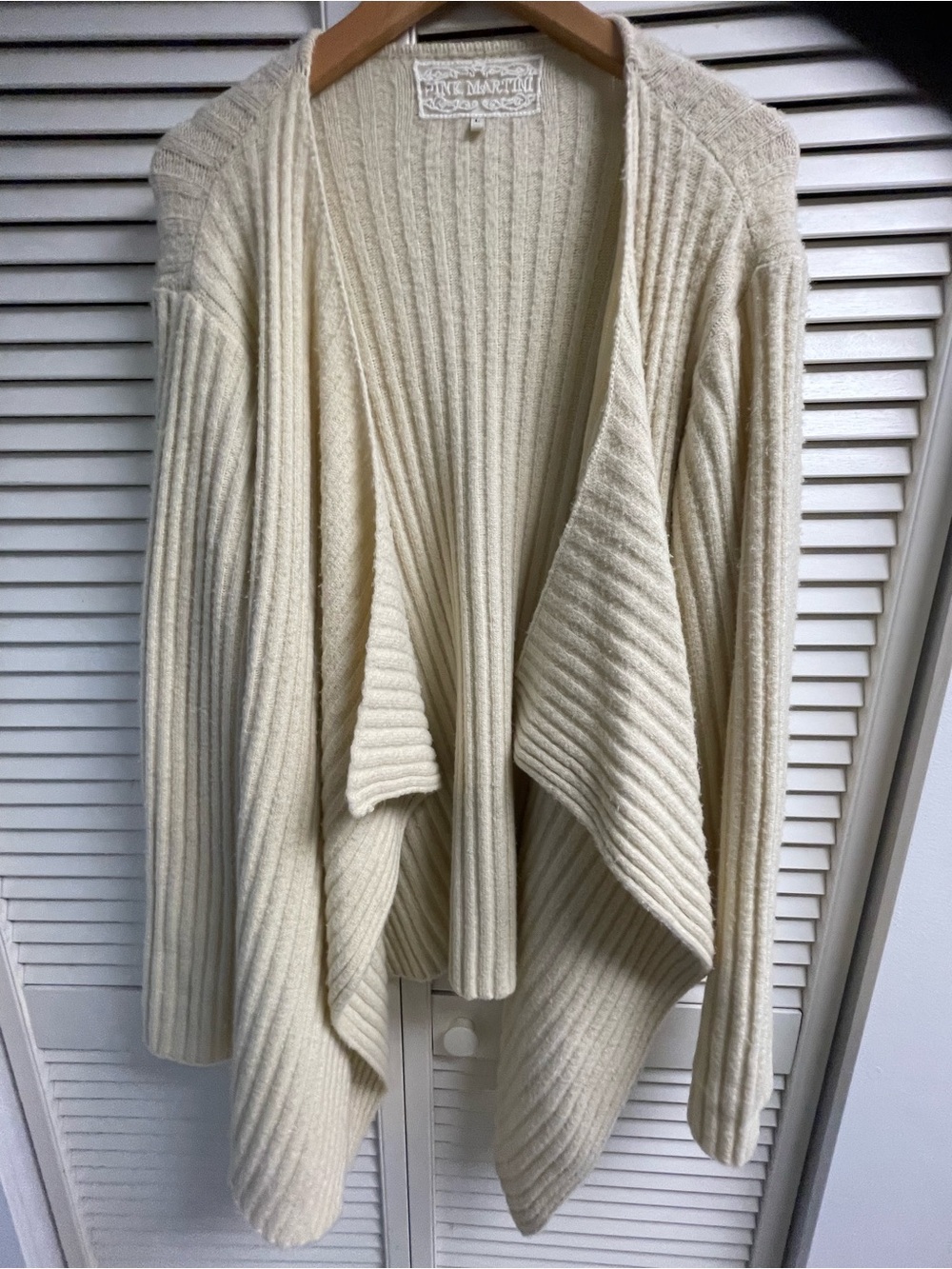 Pink Martini Draped Open Front Cardigan Cream Ribbed Knit Size L